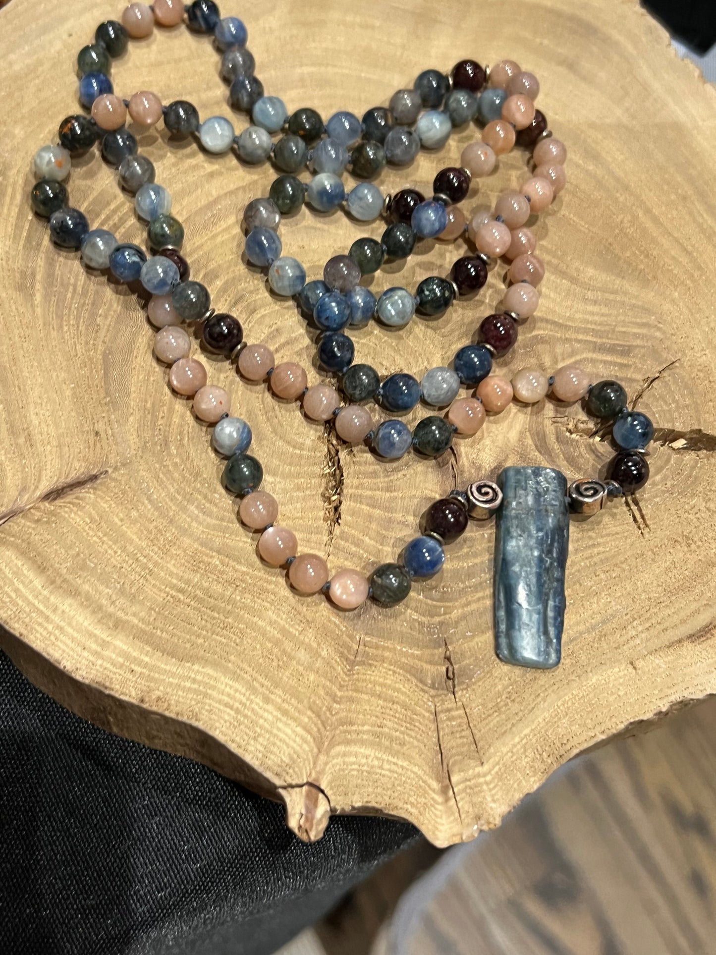 Kyanite garnet sunstone with copper journey mala