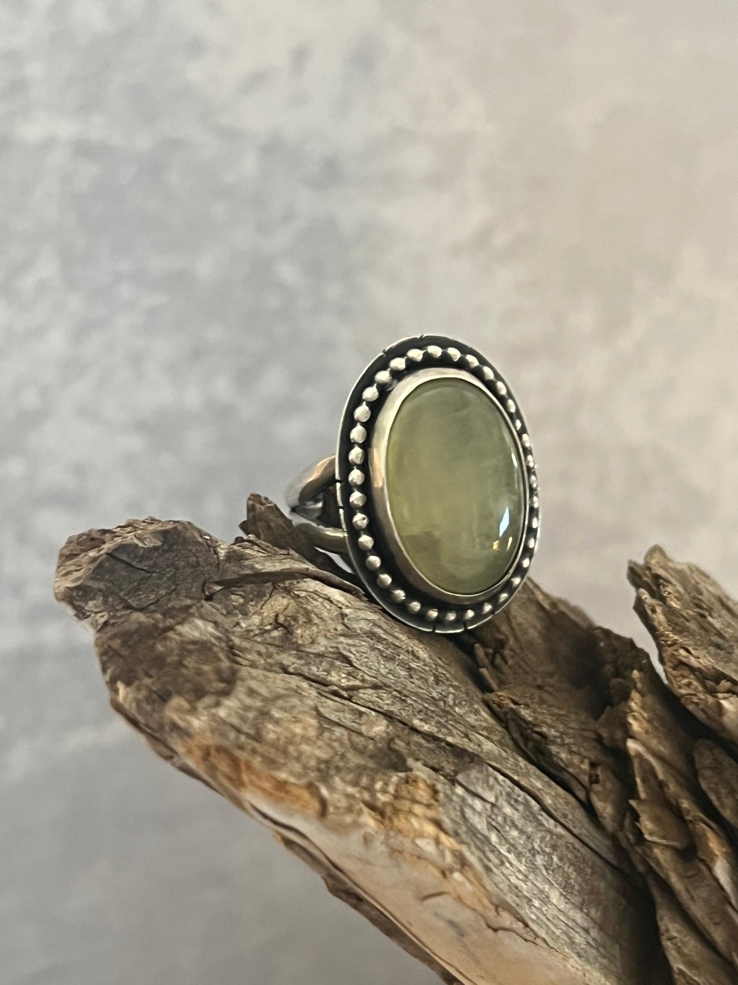 Prehnite ring with a little Shazam