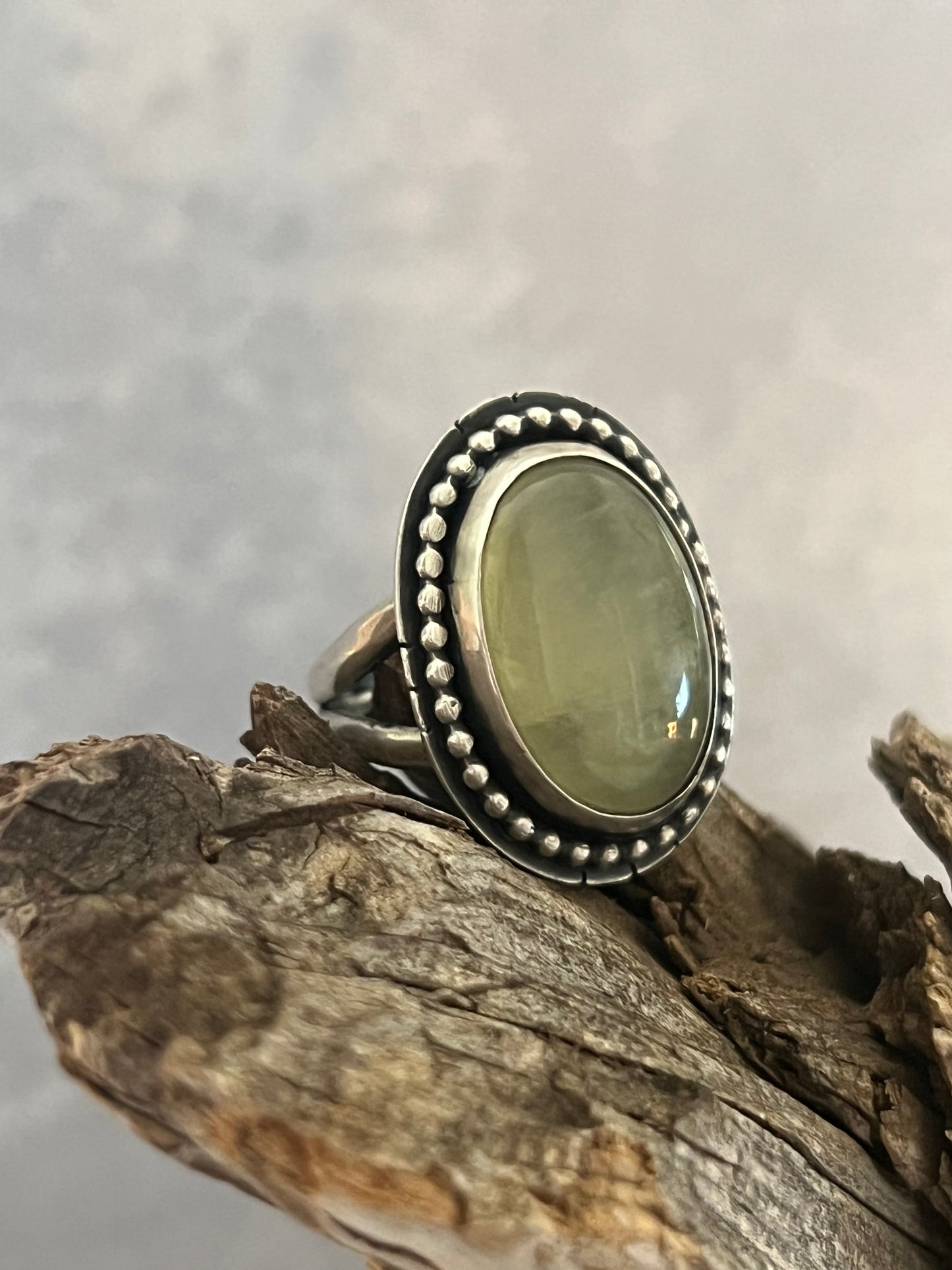 Prehnite ring with a little Shazam