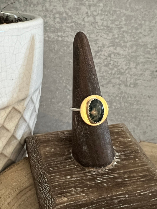 Moss agate lil baby ring with brass