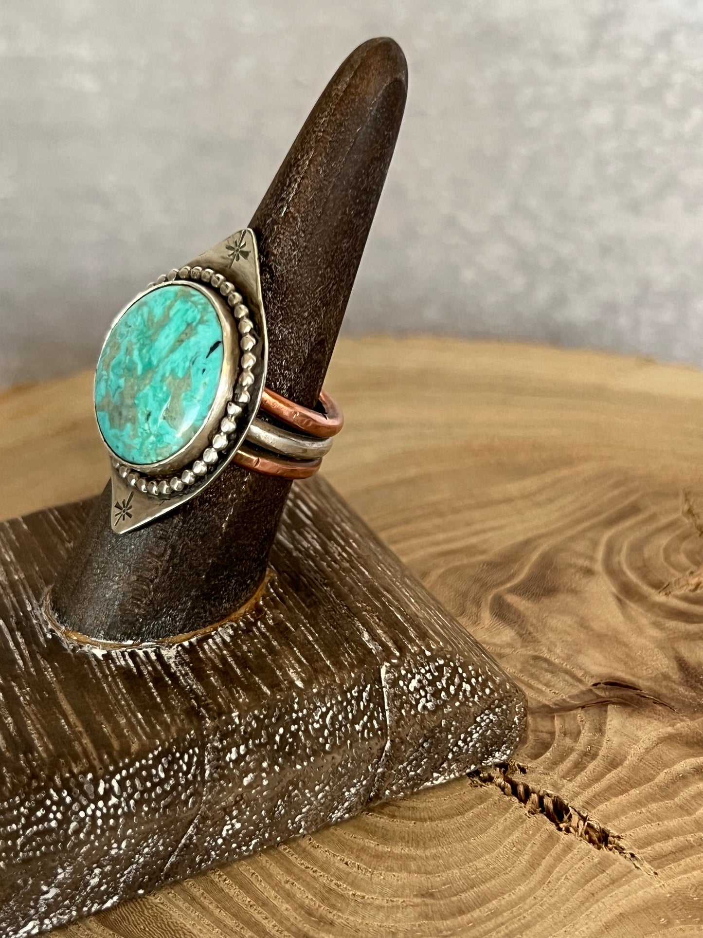 Stormy mountain round ring with copper