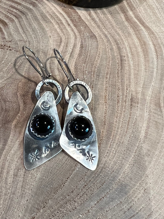 Onyx and Sterling Silver Moon and Mountains