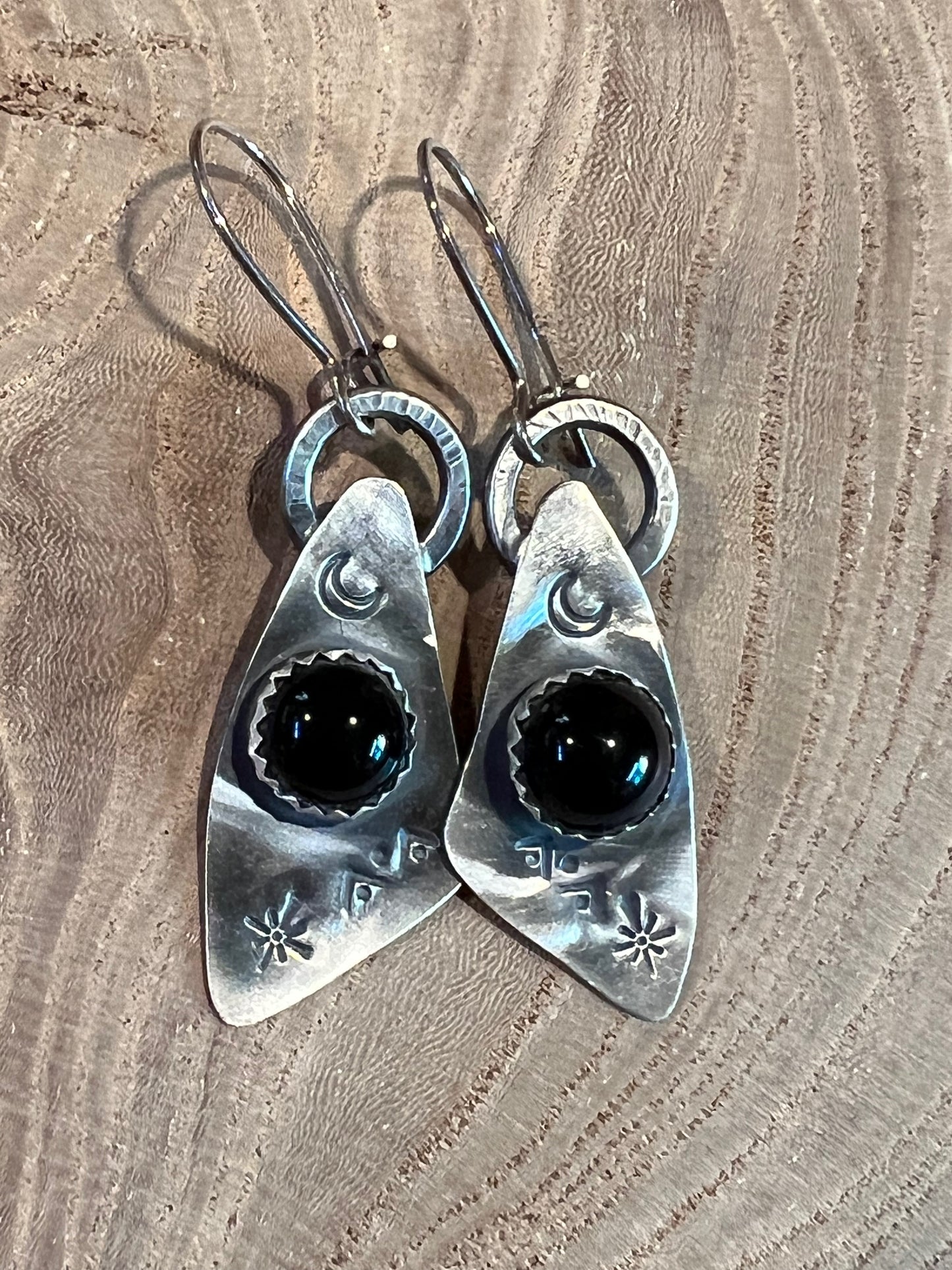 Onyx and Sterling Silver Moon and Mountains