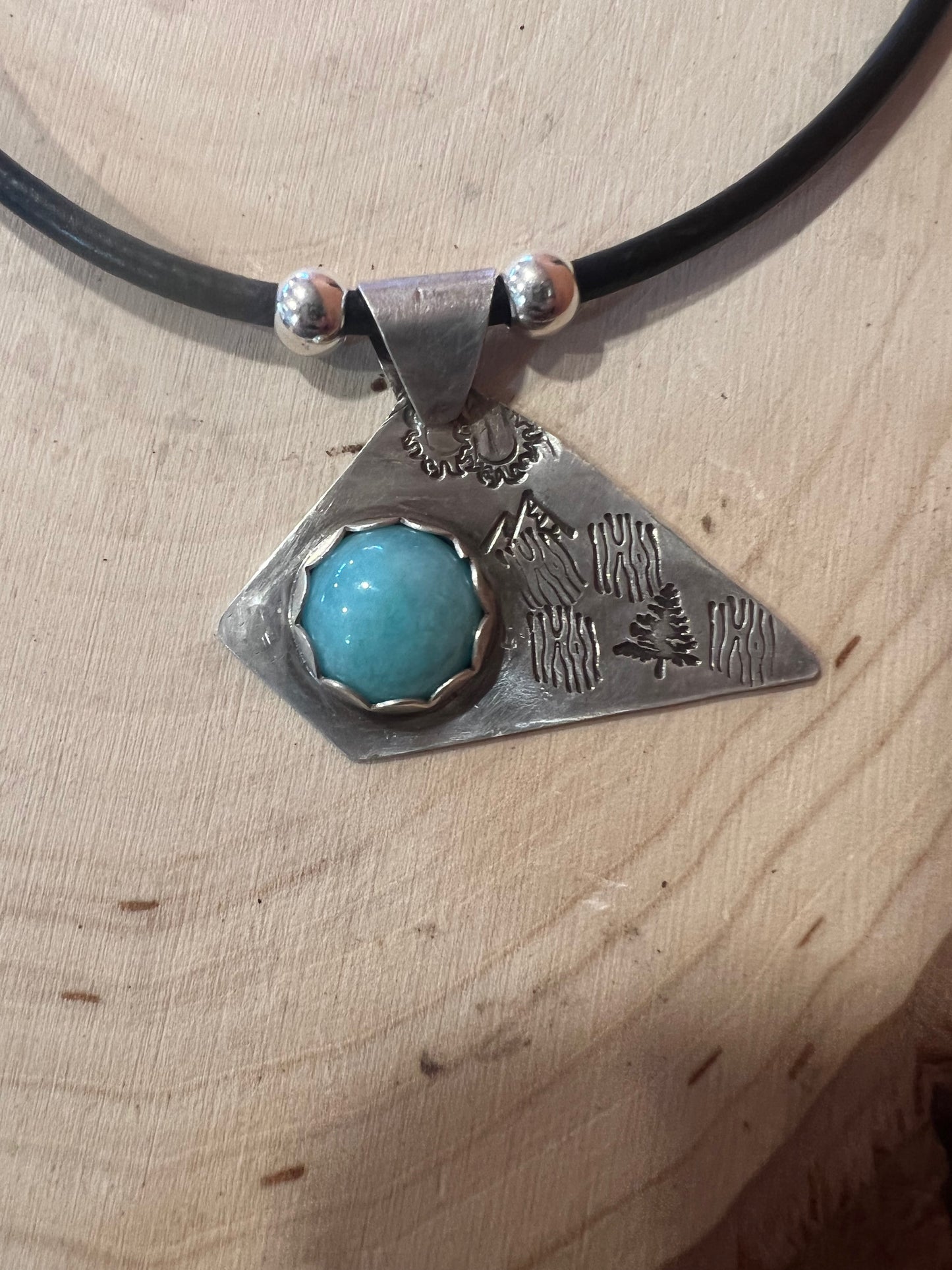 Blue Calcite, Sterling Silver on a Leather Cord