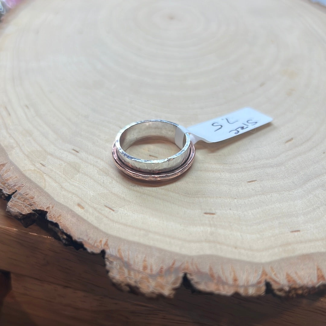 Sterling and copper spinner ring